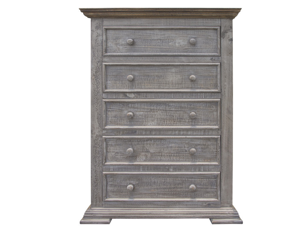 37" Gray Solid Wood Five Drawer Chest-0