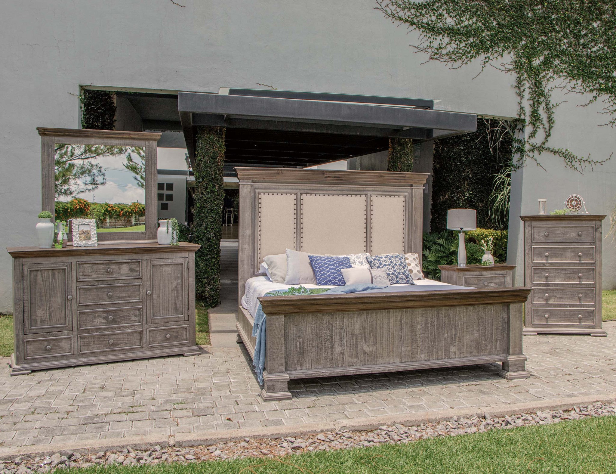 37" Gray Solid Wood Five Drawer Chest-3