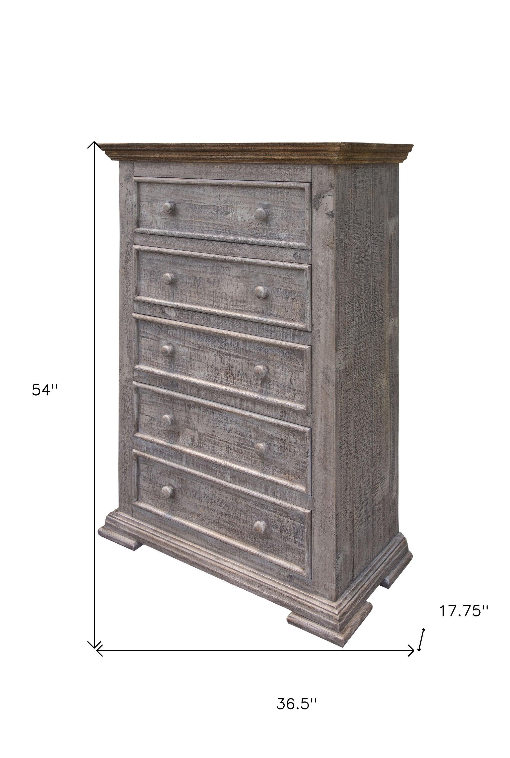 37" Gray Solid Wood Five Drawer Chest-4