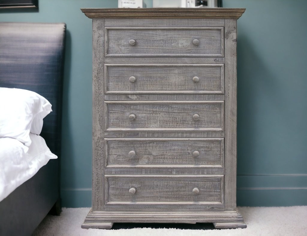 37" Gray Solid Wood Five Drawer Chest-5