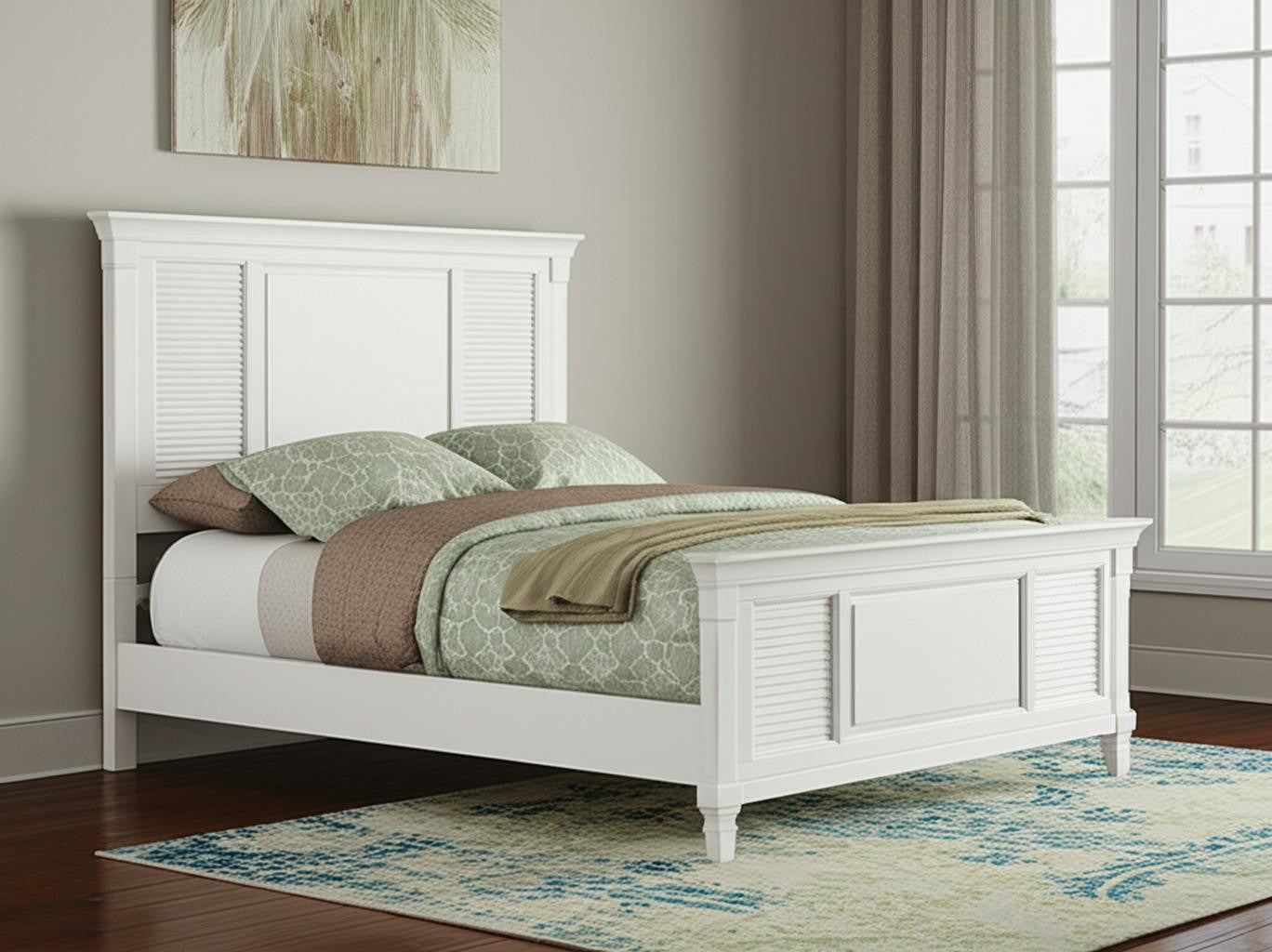 White Ribbed Texture Solid Wood California King Bed Frame-0