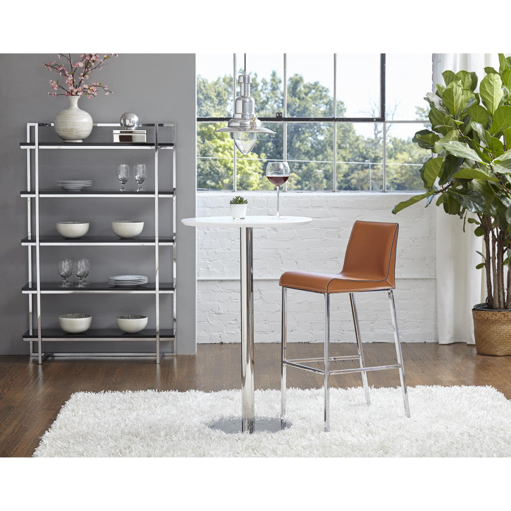 26" White and Silver Rounded Steel Bar Table-5