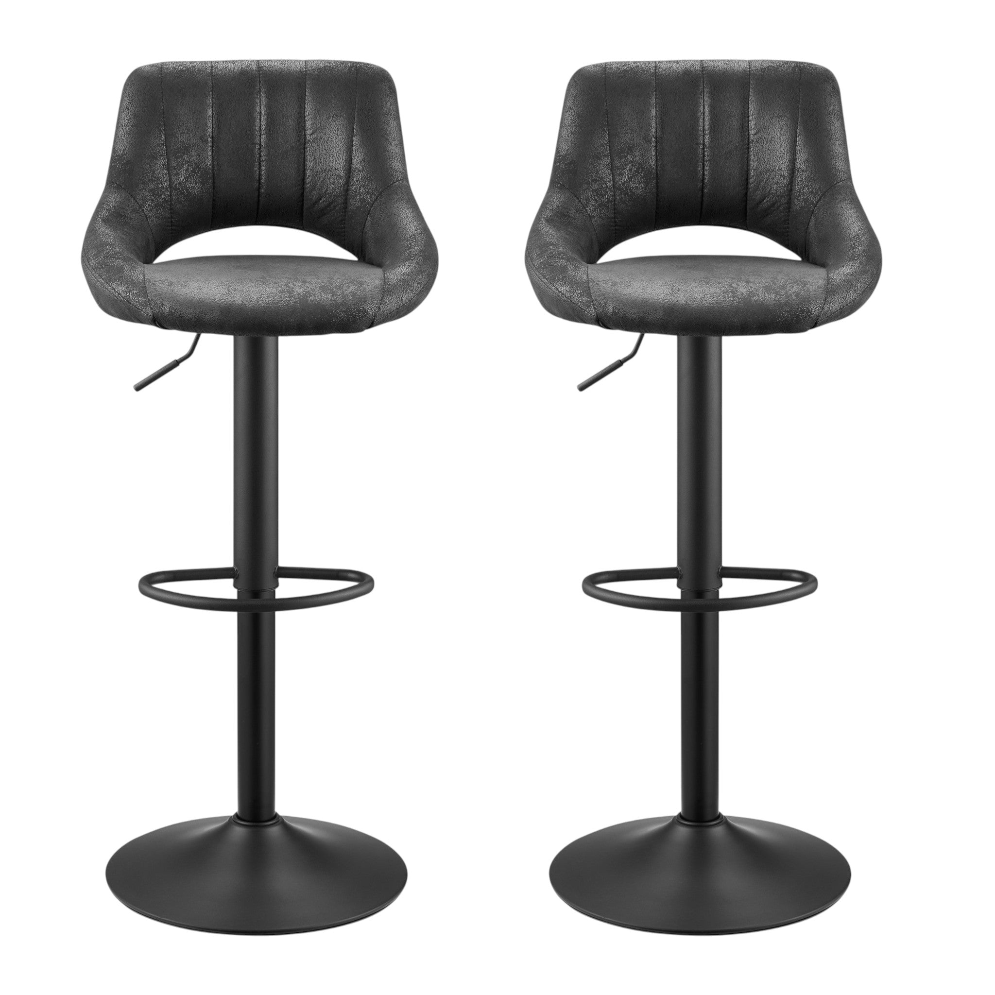 Set of Two 32" Black Faux Leather And Steel Swivel Low Back Adjustable Height Bar Chairs-1