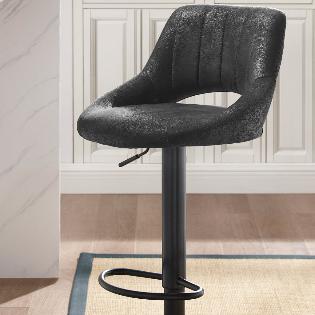 Set of Two 32" Black Faux Leather And Steel Swivel Low Back Adjustable Height Bar Chairs-5