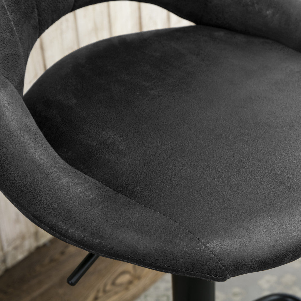 Set of Two 32" Black Faux Leather And Steel Swivel Low Back Adjustable Height Bar Chairs-6