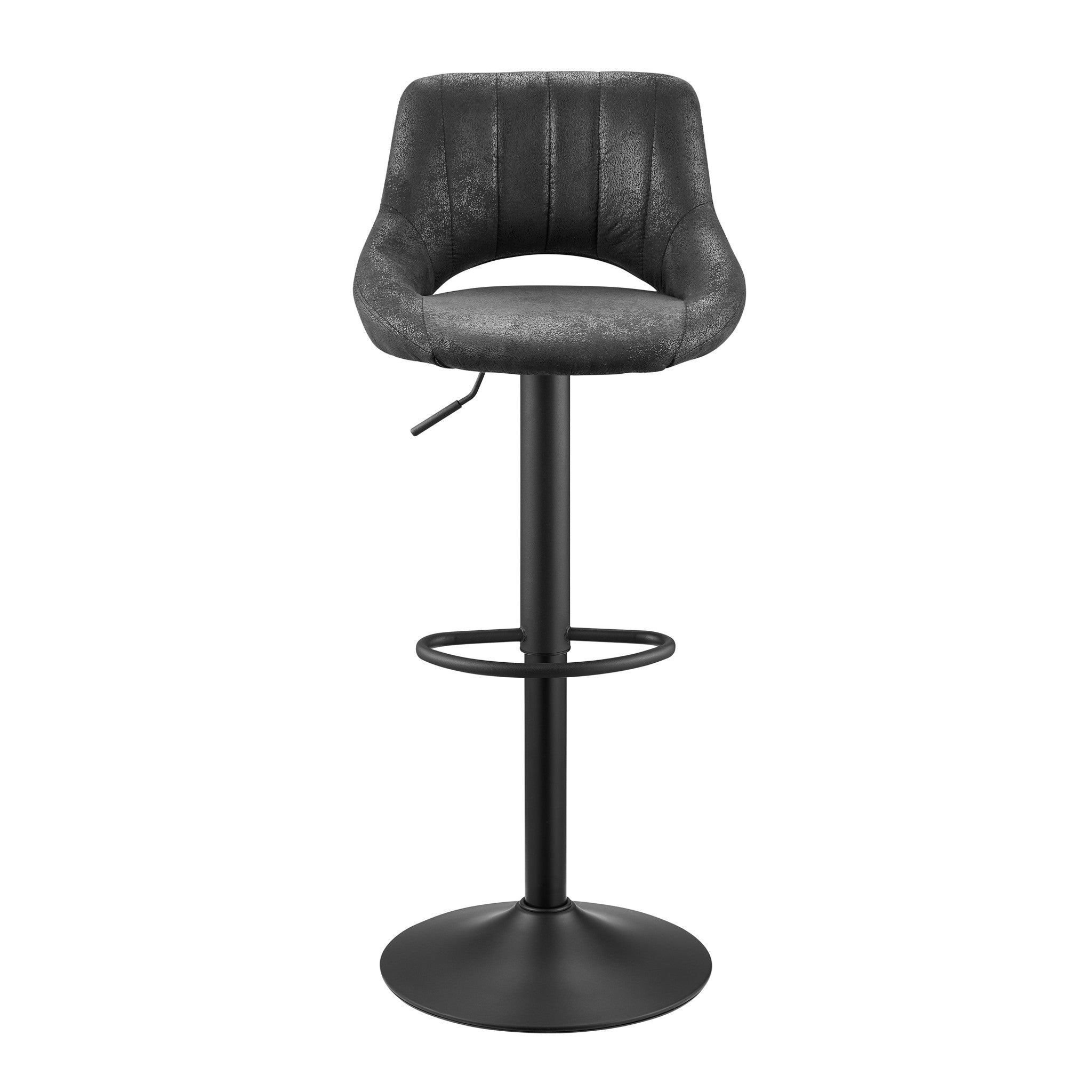 Set of Two 32" Black Faux Leather And Steel Swivel Low Back Adjustable Height Bar Chairs-2