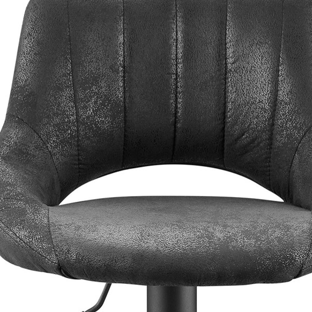 Set of Two 32" Black Faux Leather And Steel Swivel Low Back Adjustable Height Bar Chairs-3