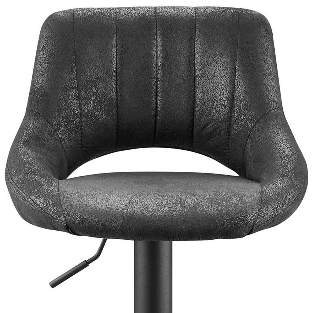 Set of Two 32" Black Faux Leather And Steel Swivel Low Back Adjustable Height Bar Chairs-4