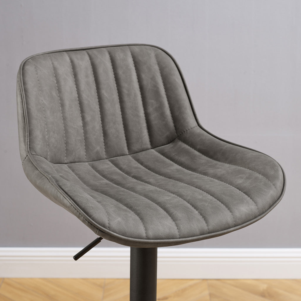 Set of Two 31" Gray And Black Faux Leather And Steel Swivel Low Back Adjustable Height Bar Chairs-3