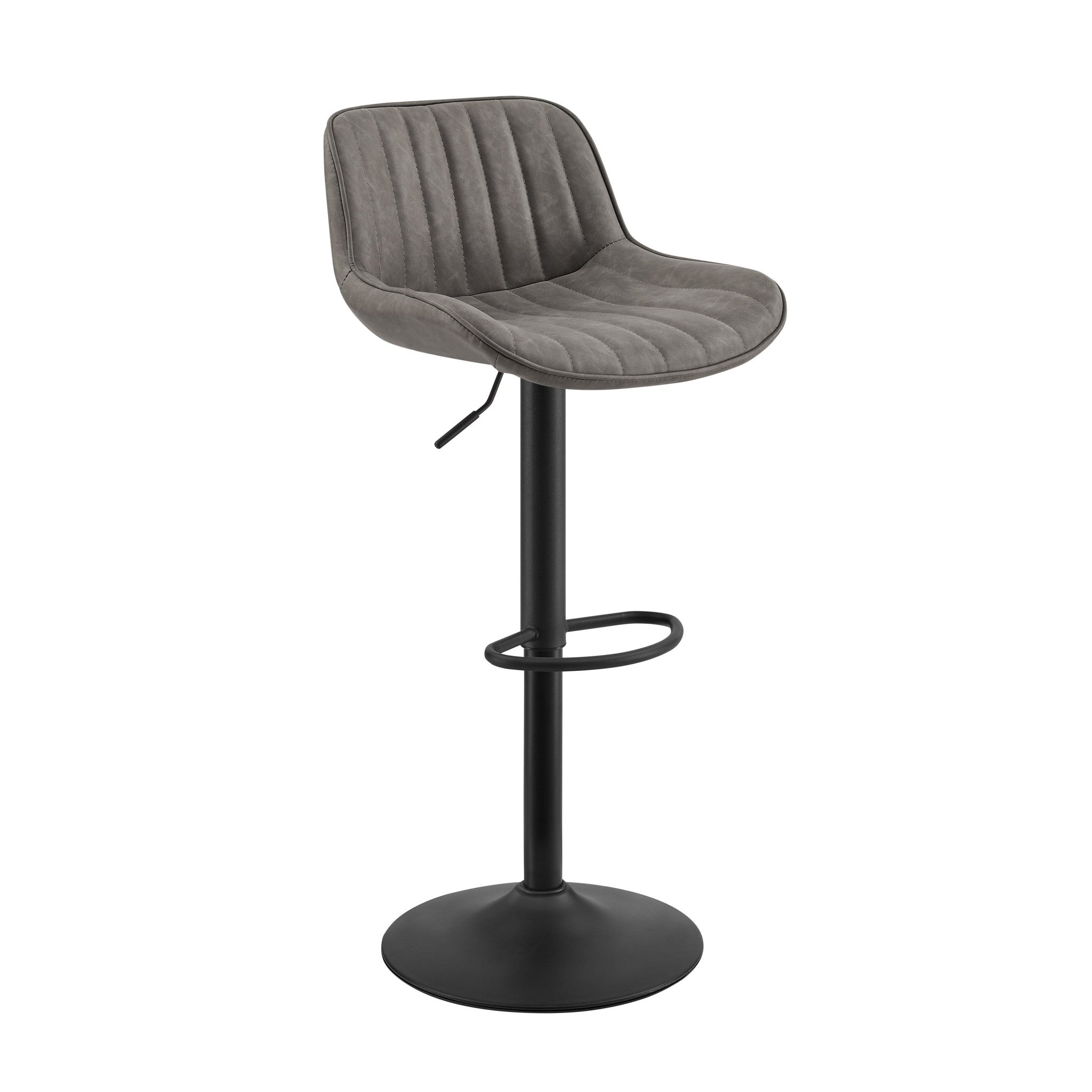 Set of Two 31" Gray And Black Faux Leather And Steel Swivel Low Back Adjustable Height Bar Chairs-0