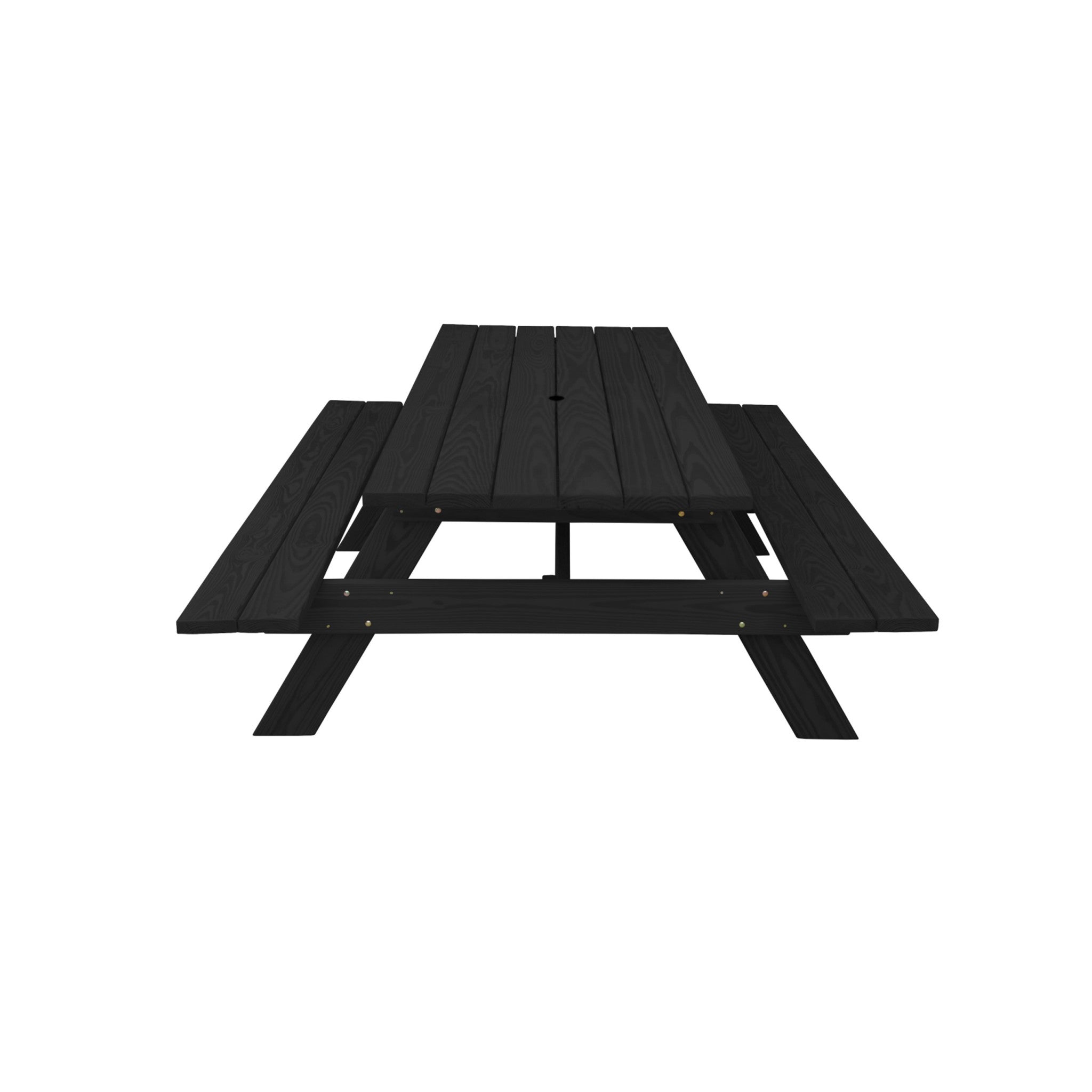 Black Solid Wood Dining Set with Two Benches With Umbrella Hole-2