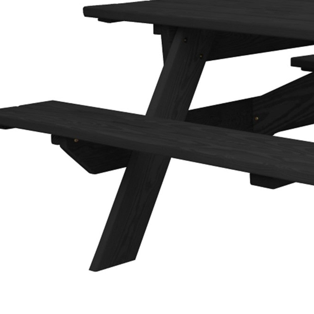 Black Solid Wood Dining Set with Two Benches With Umbrella Hole-4