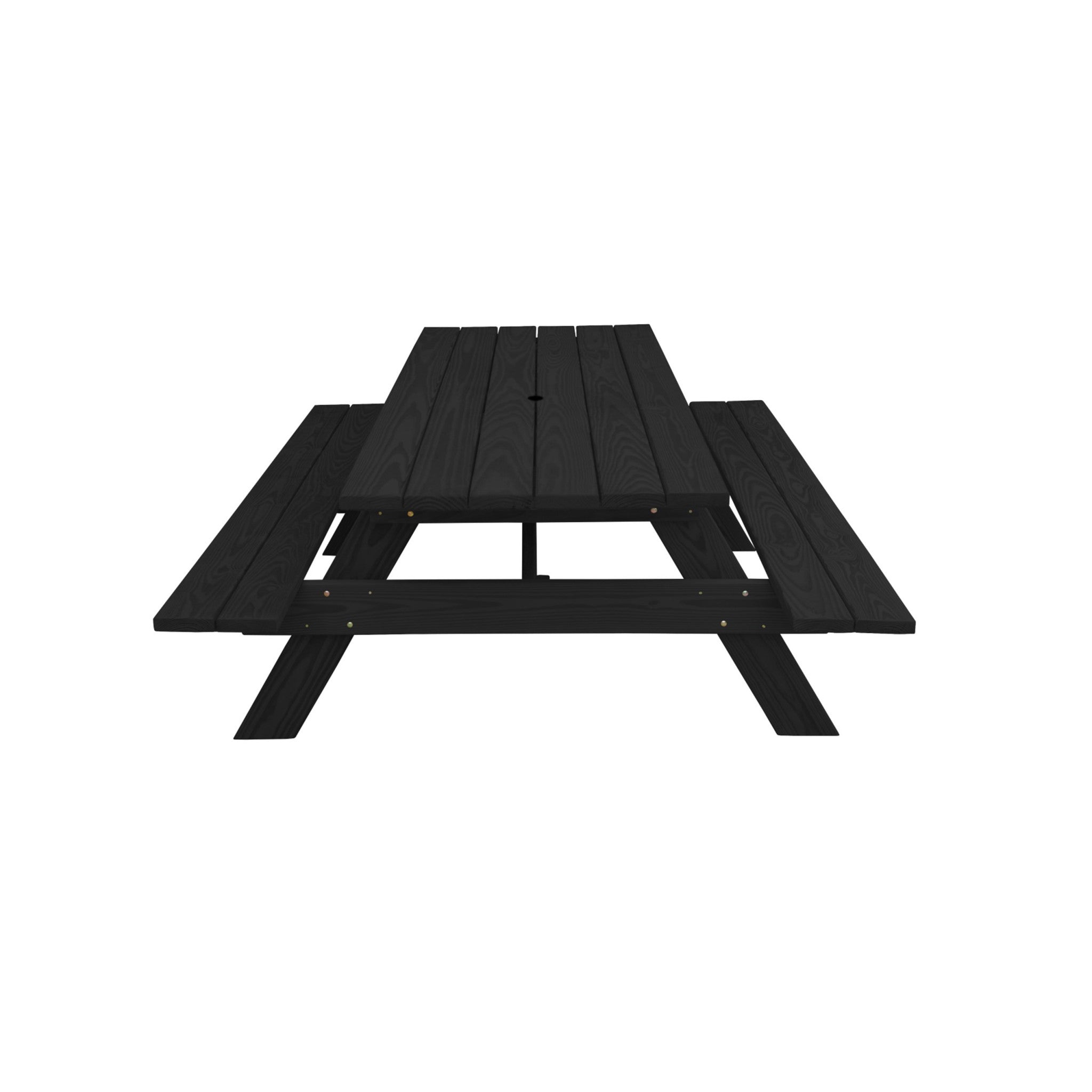 Black Solid Wood Dining Set with Two Benches With Umbrella Hole-3