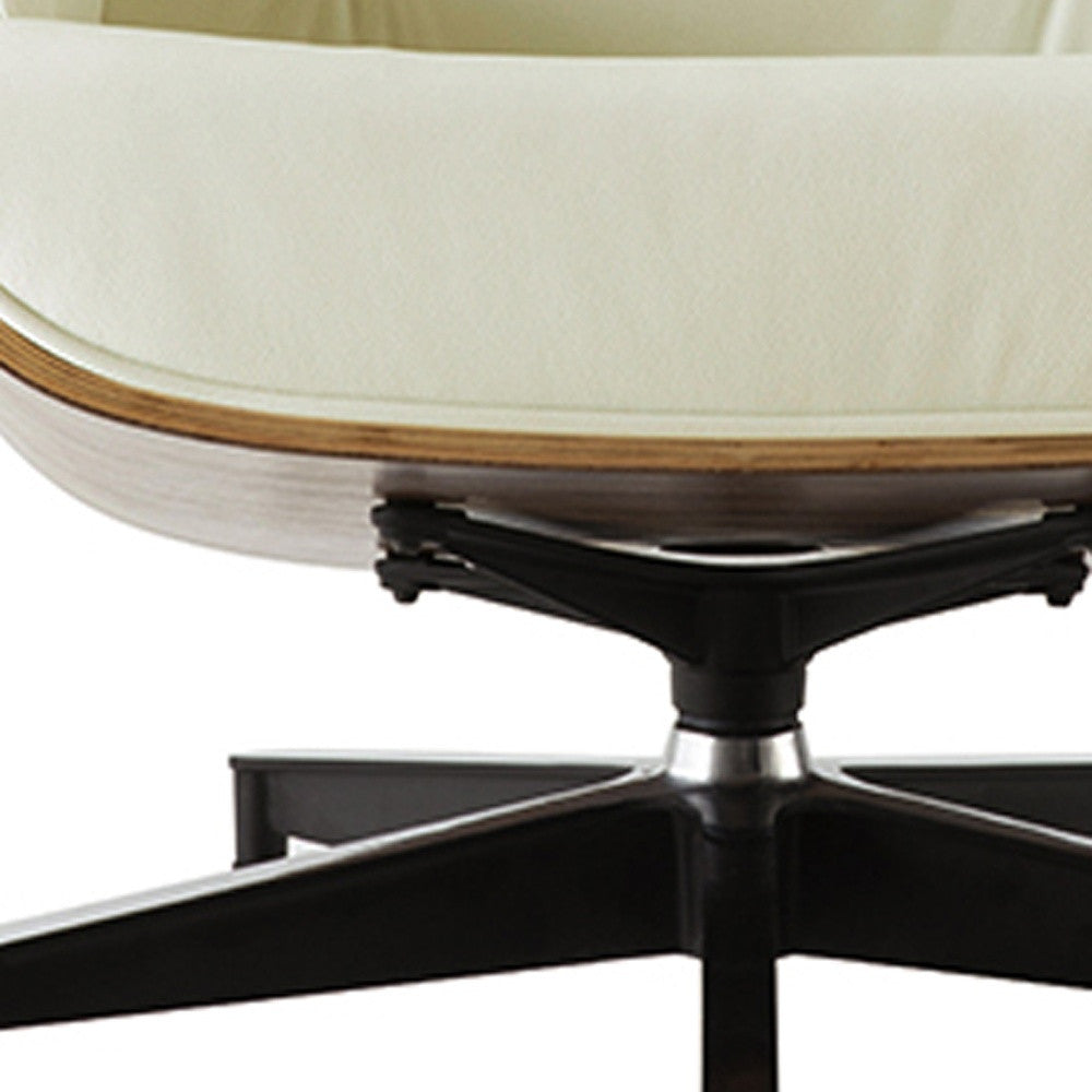 35" Beige and Dark Brown Genuine Leather Tufted Swivel Lounge Chair With Ottoman-6