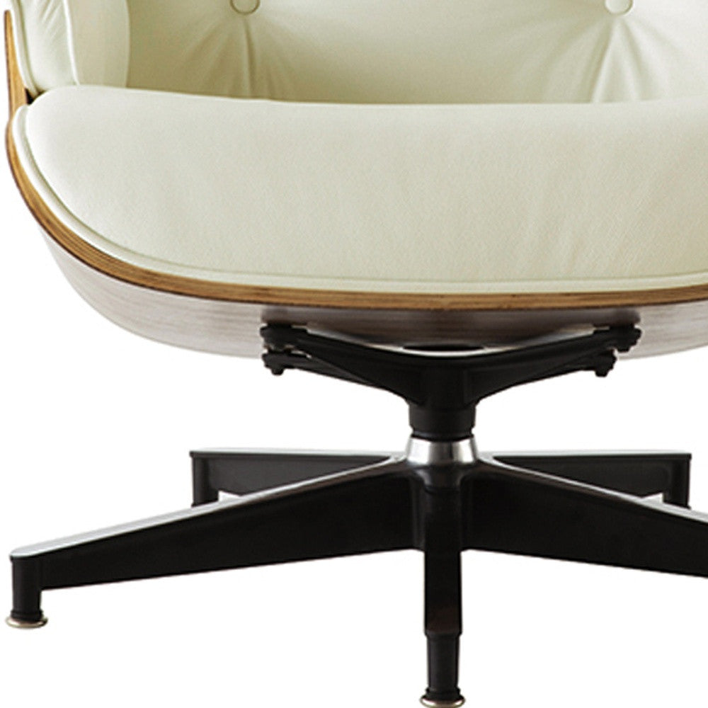 35" Beige and Dark Brown Genuine Leather Tufted Swivel Lounge Chair With Ottoman-7