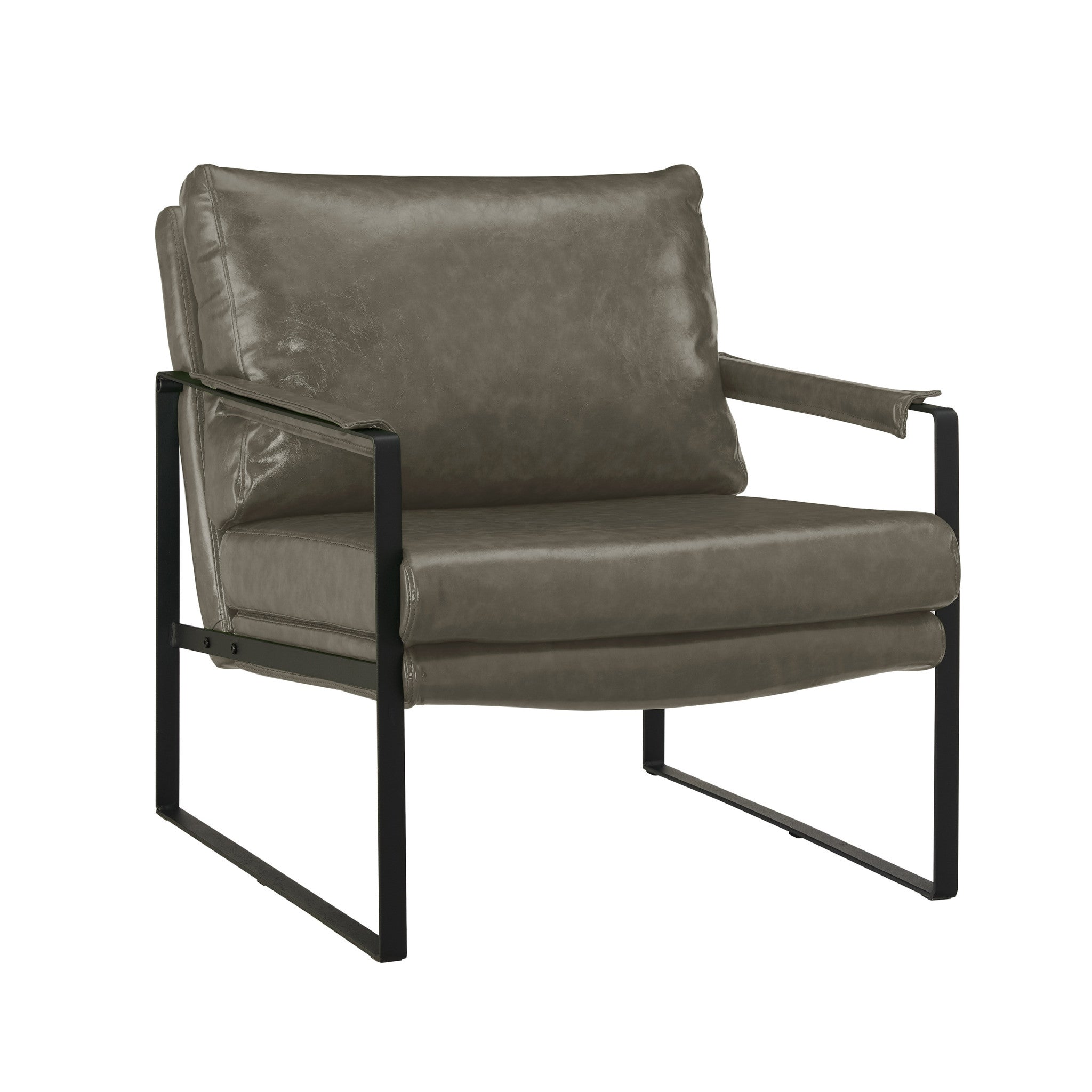 27" Dark Gray Faux Leather And Black Arm Chair-0