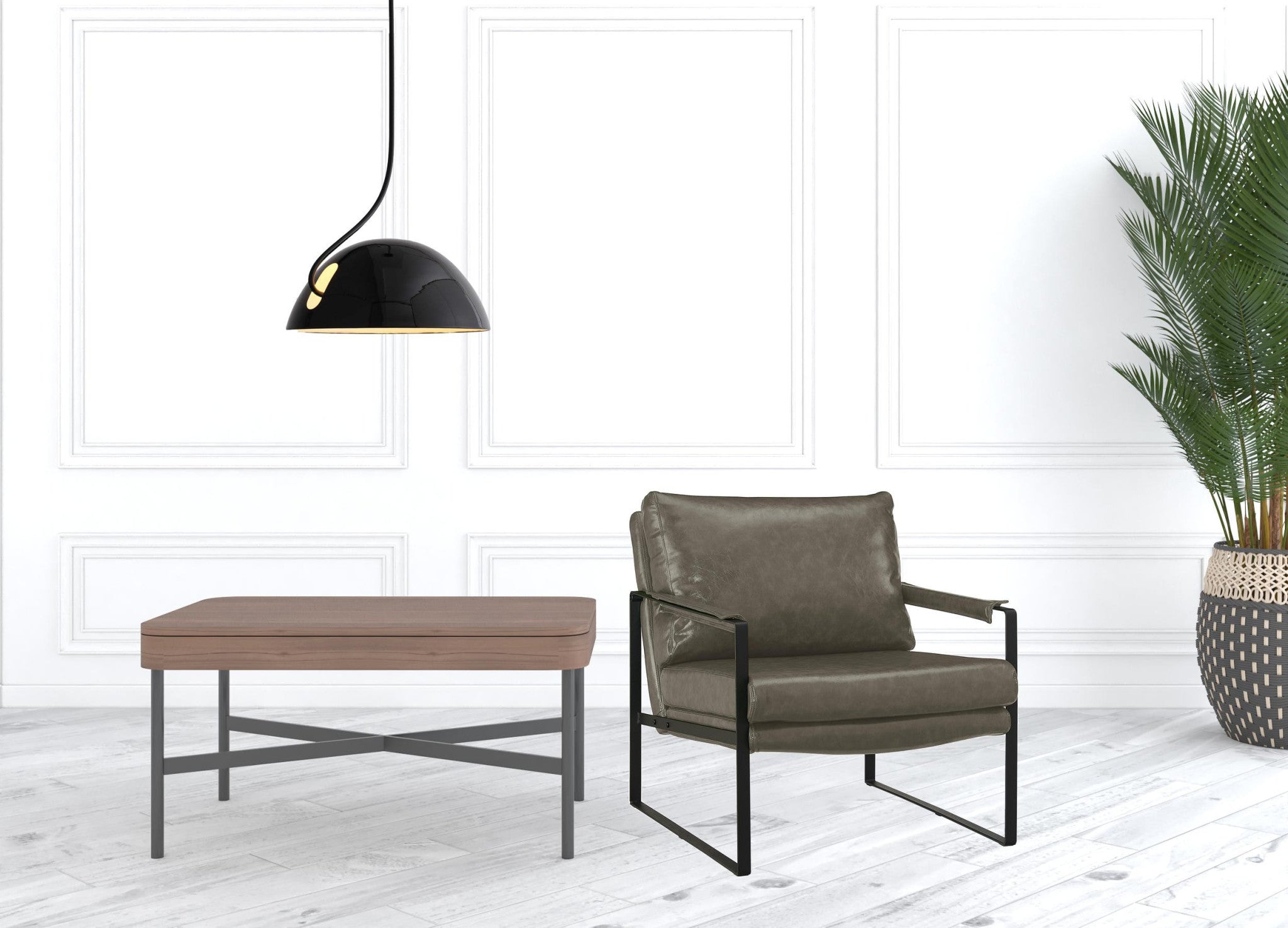 27" Dark Gray Faux Leather And Black Arm Chair-4