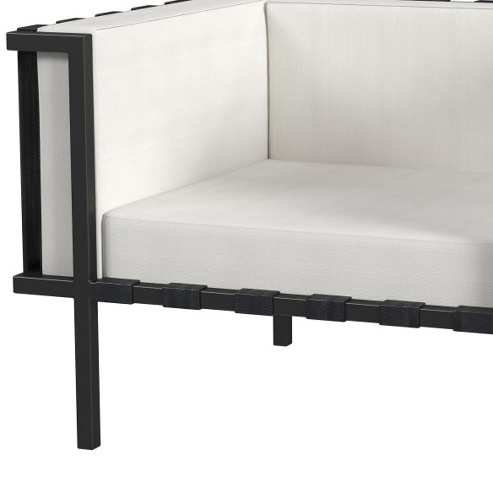 33" Black Metal Outdoor Arm Chair with Off White Cushion-6
