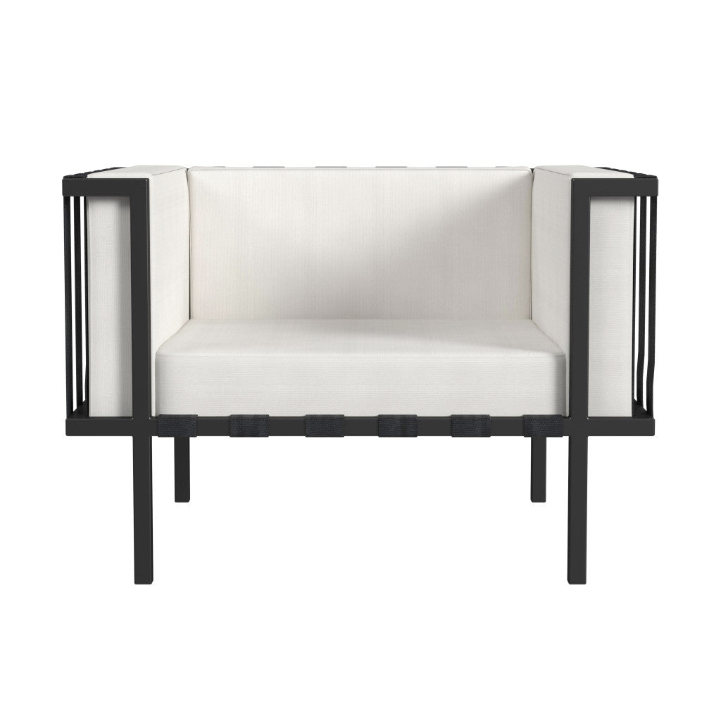 33" Black Metal Outdoor Arm Chair with Off White Cushion-1