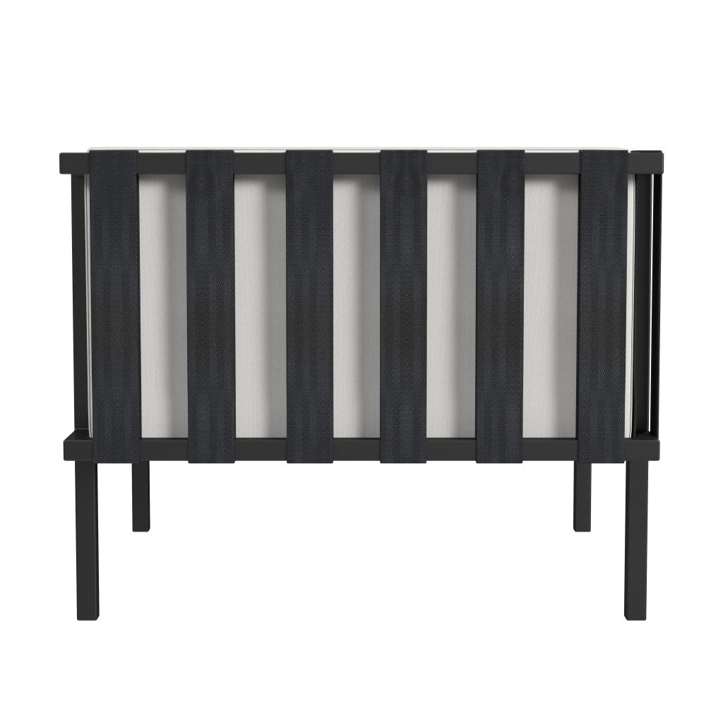 33" Black Metal Outdoor Arm Chair with Off White Cushion-3