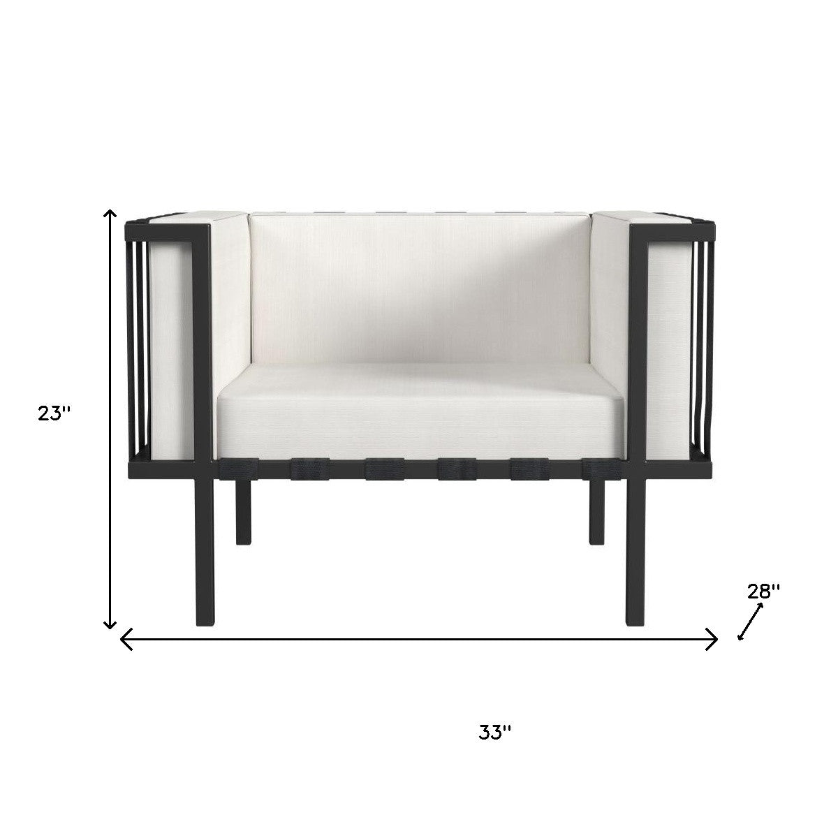 33" Black Metal Outdoor Arm Chair with Off White Cushion-8