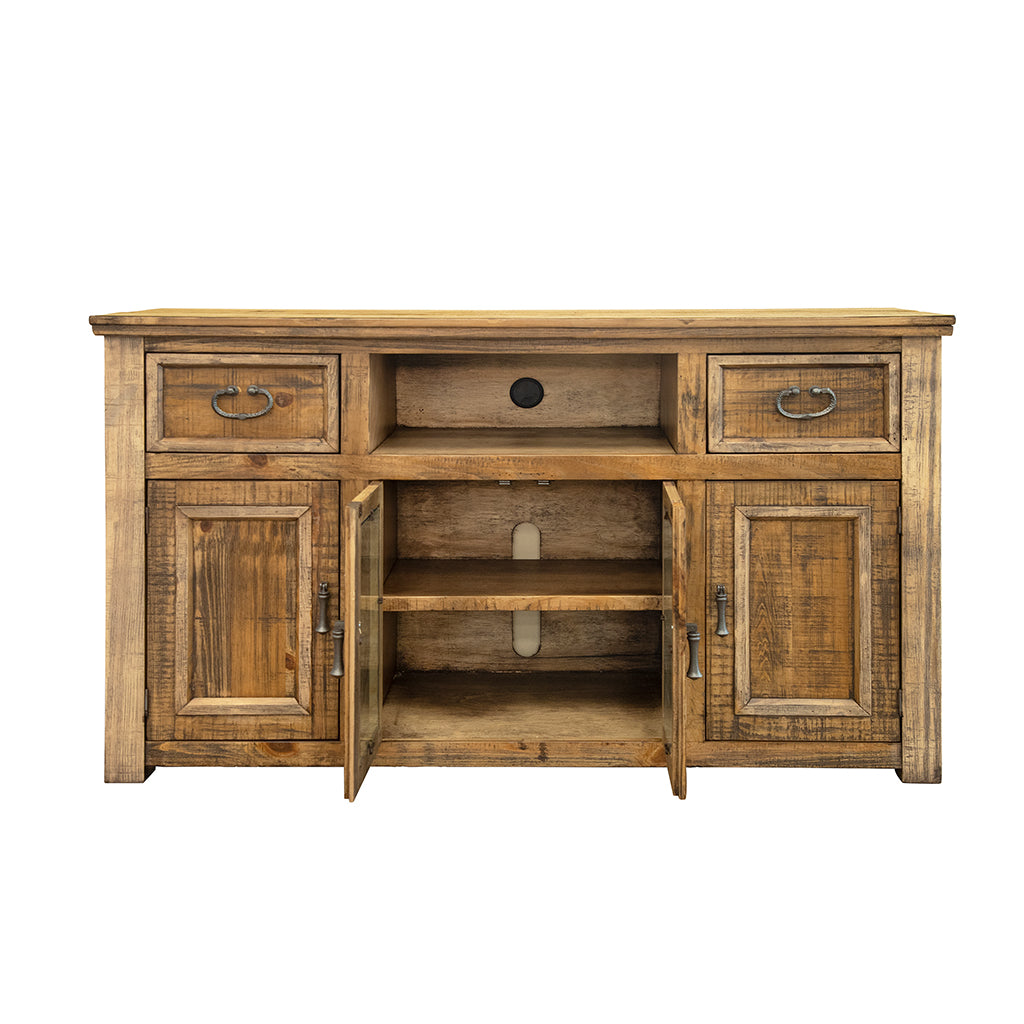 60" Brown Solid Wood Cabinet Enclosed Storage Distressed TV Stand-3