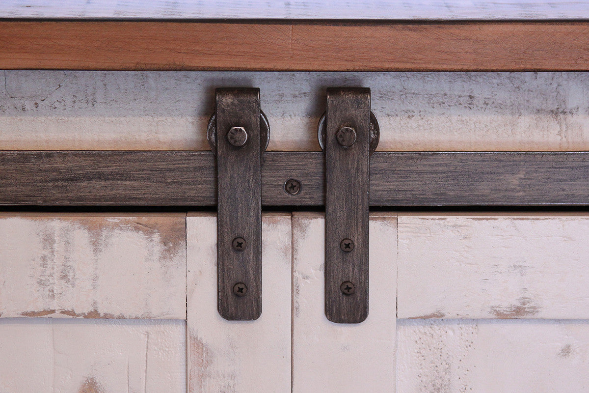 60" White Solid Wood Cabinet Enclosed Storage Distressed TV Stand-5