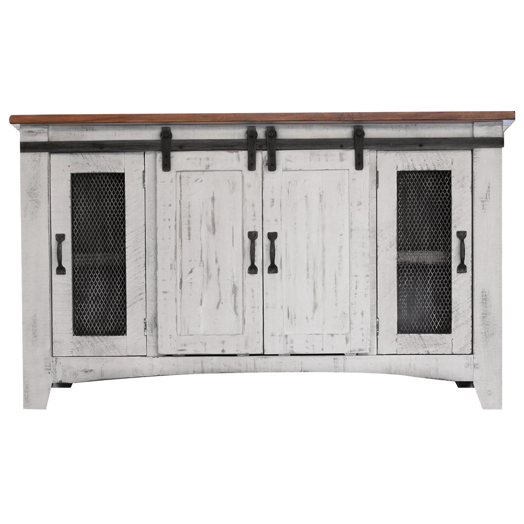 60" White Solid Wood Cabinet Enclosed Storage Distressed TV Stand-1