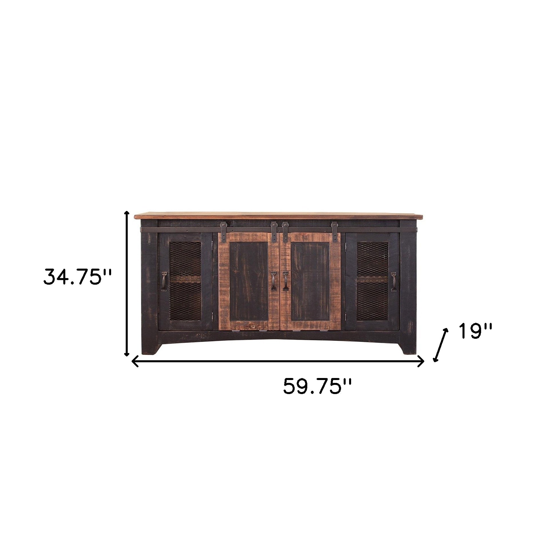 60" Black Solid Wood Cabinet Enclosed Storage Distressed TV Stand-3