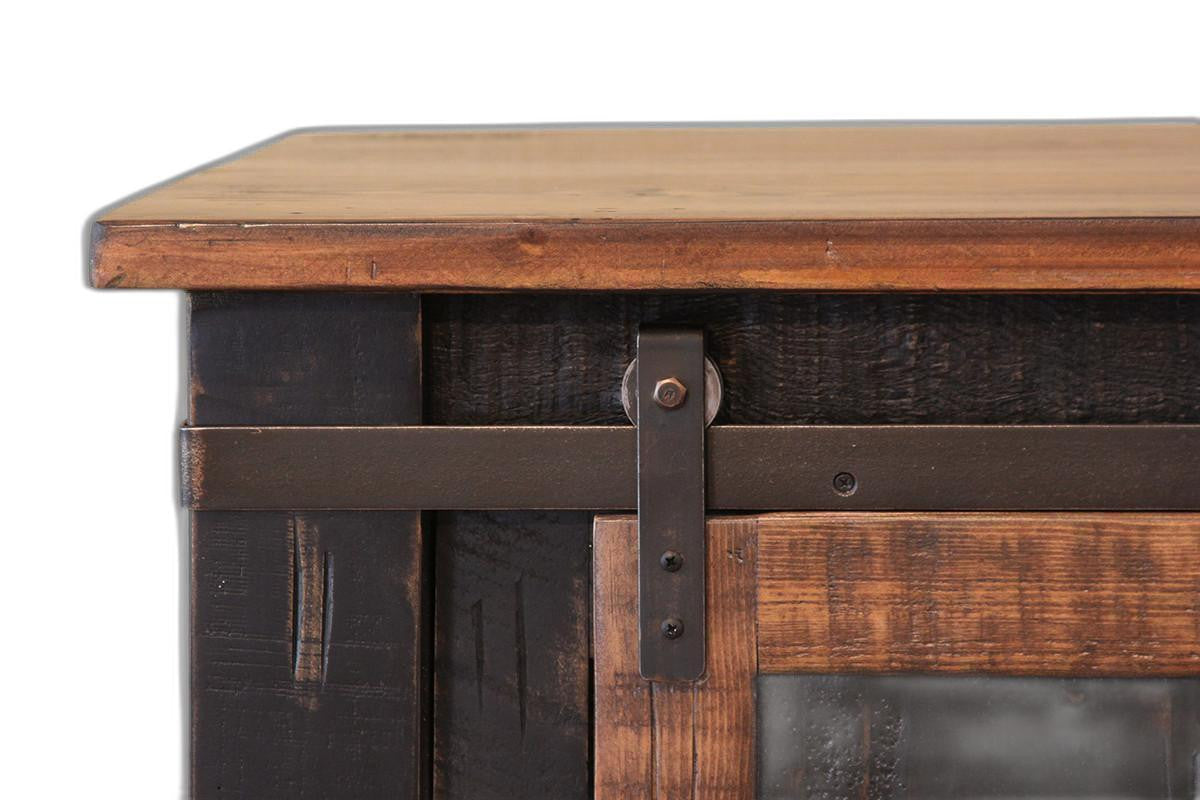 60" Black Solid Wood Cabinet Enclosed Storage Distressed TV Stand-5