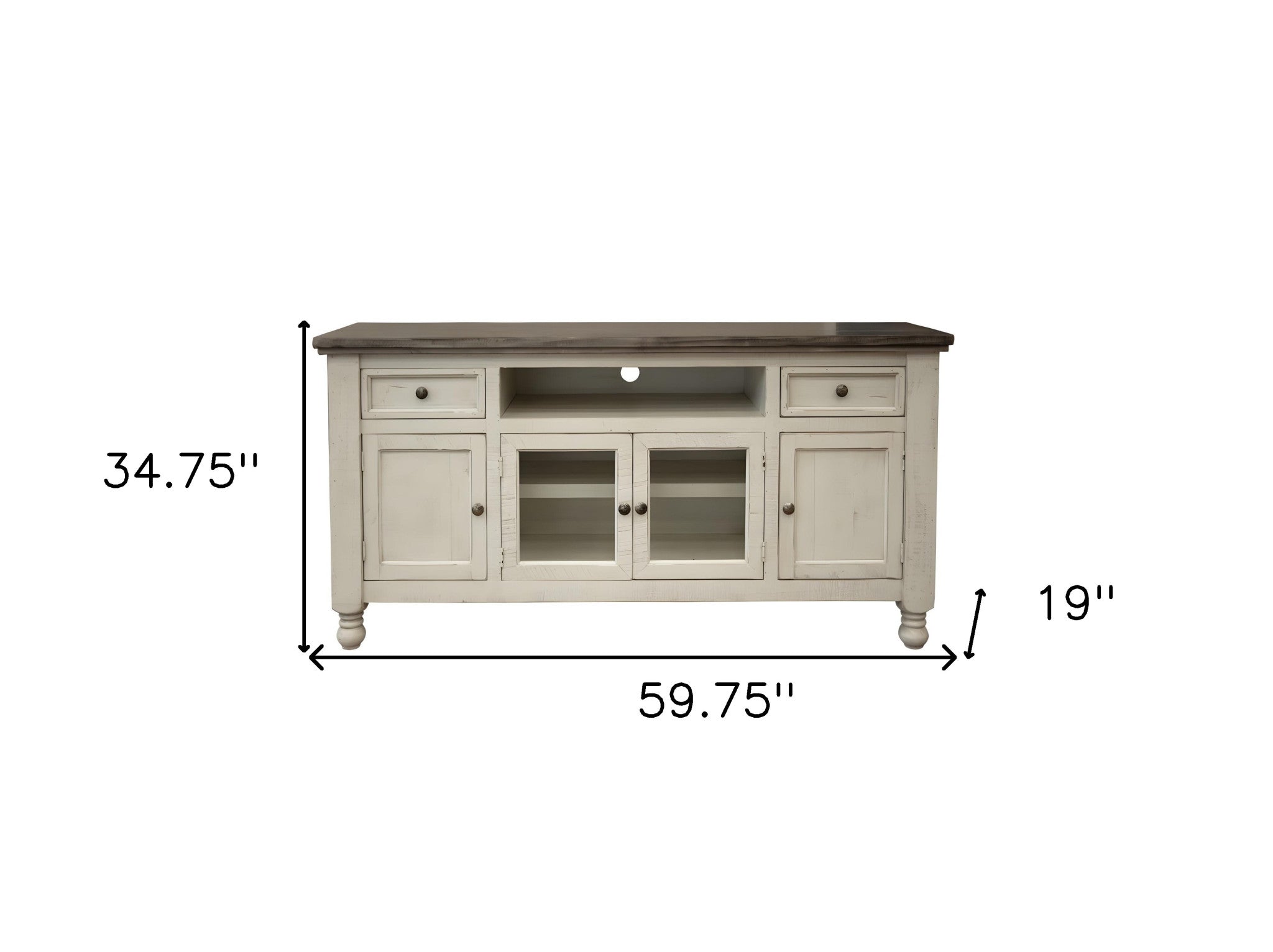 60" Ivory Solid Wood Open shelving Distressed TV Stand-4