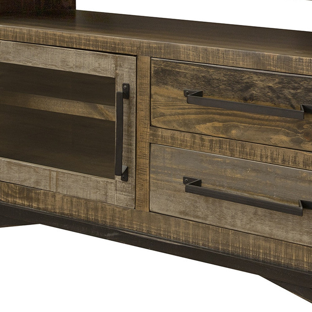51" Brown Solid Wood Cabinet Enclosed Storage Distressed TV Stand-3