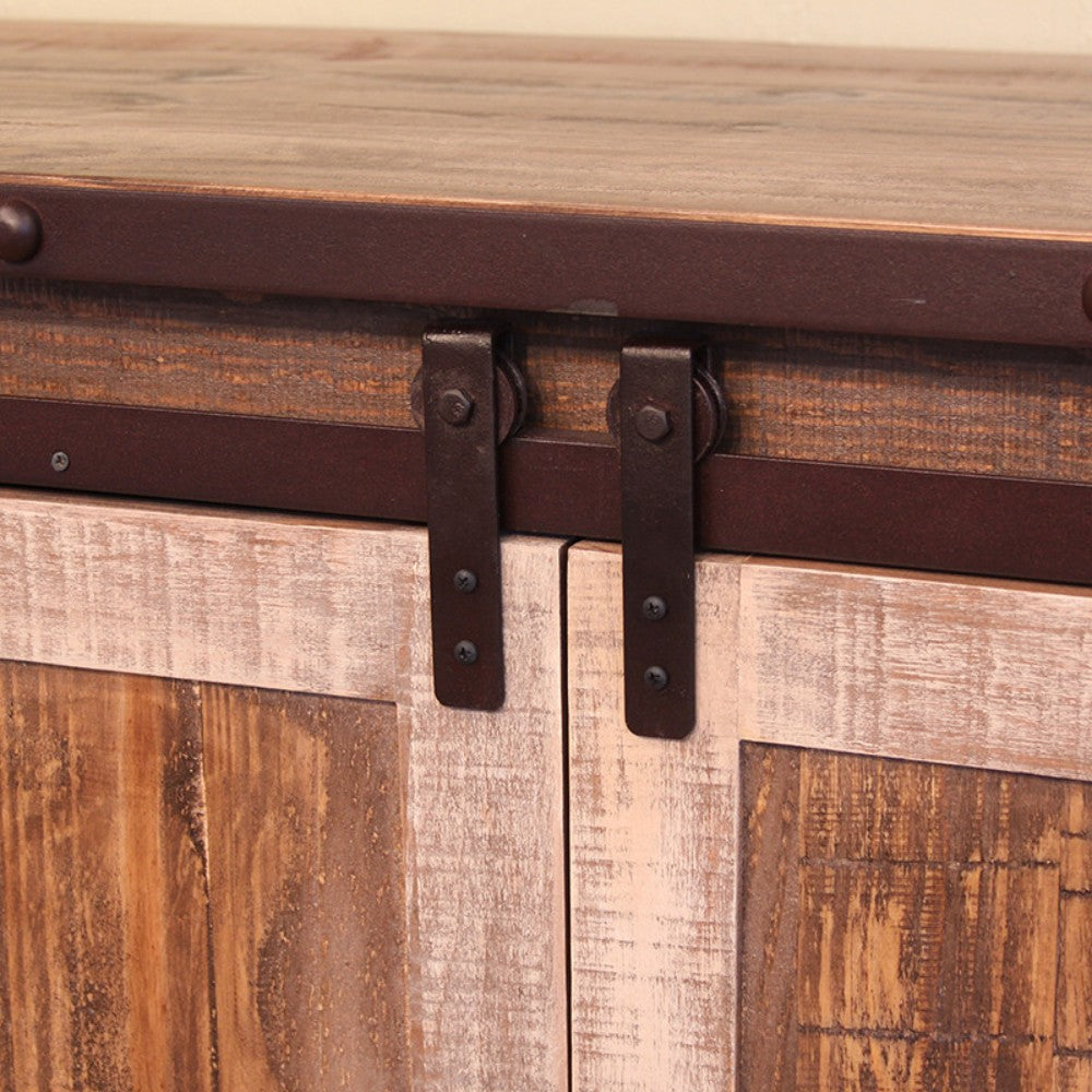 60" Brown Solid Wood Cabinet Enclosed Storage Distressed TV Stand-3