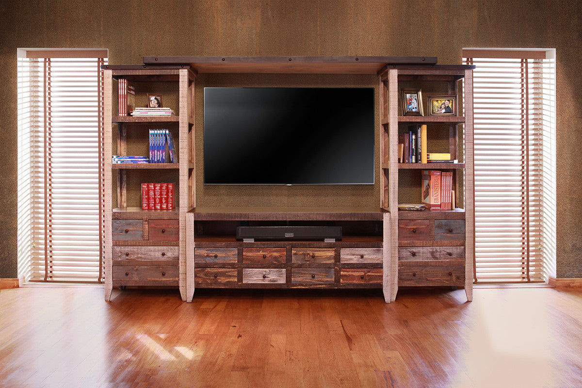 61" Brown Solid Wood Cabinet Enclosed Storage Distressed TV Stand-4