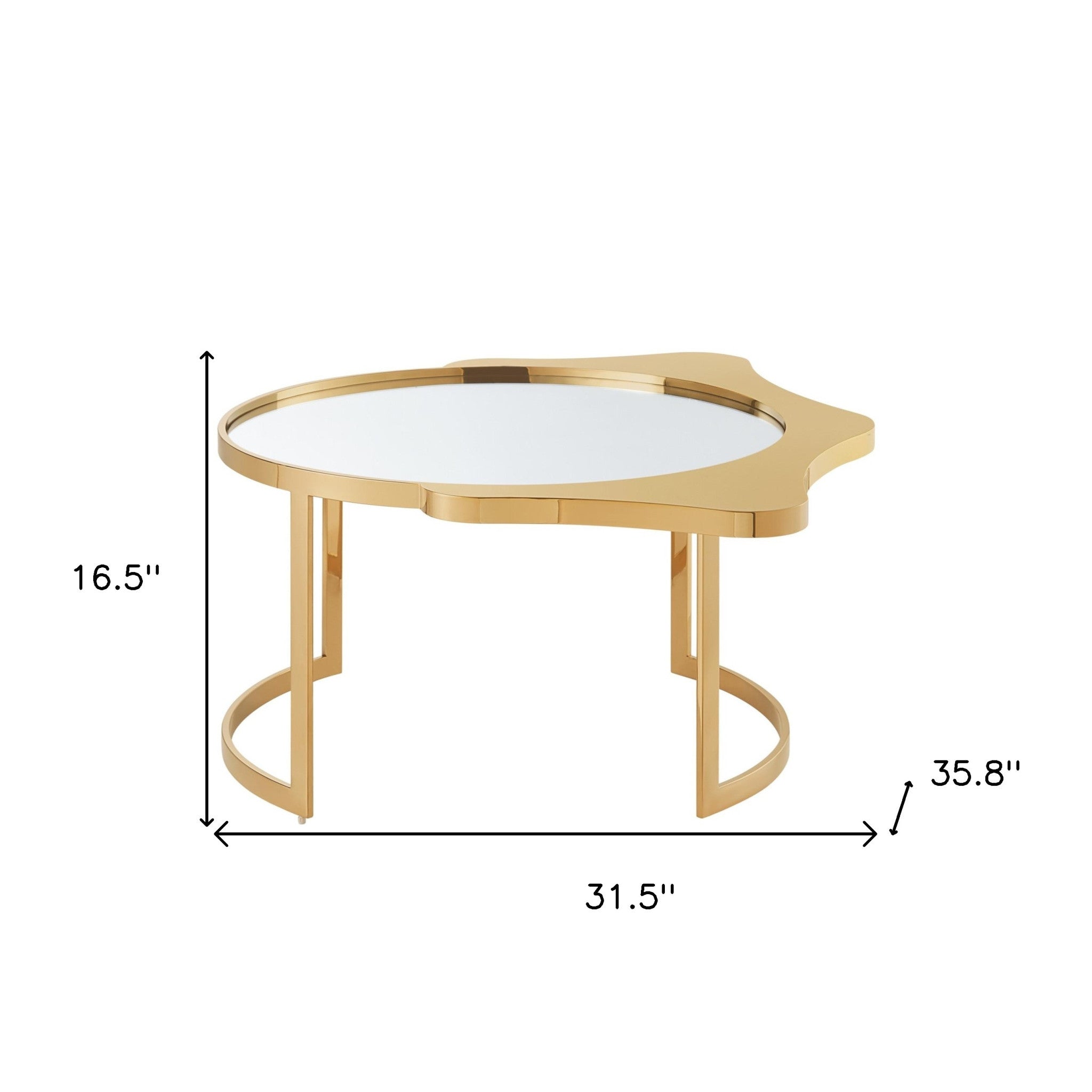 32" Gold Glass And Stainless Steel Round Mirrored Coffee Table-8