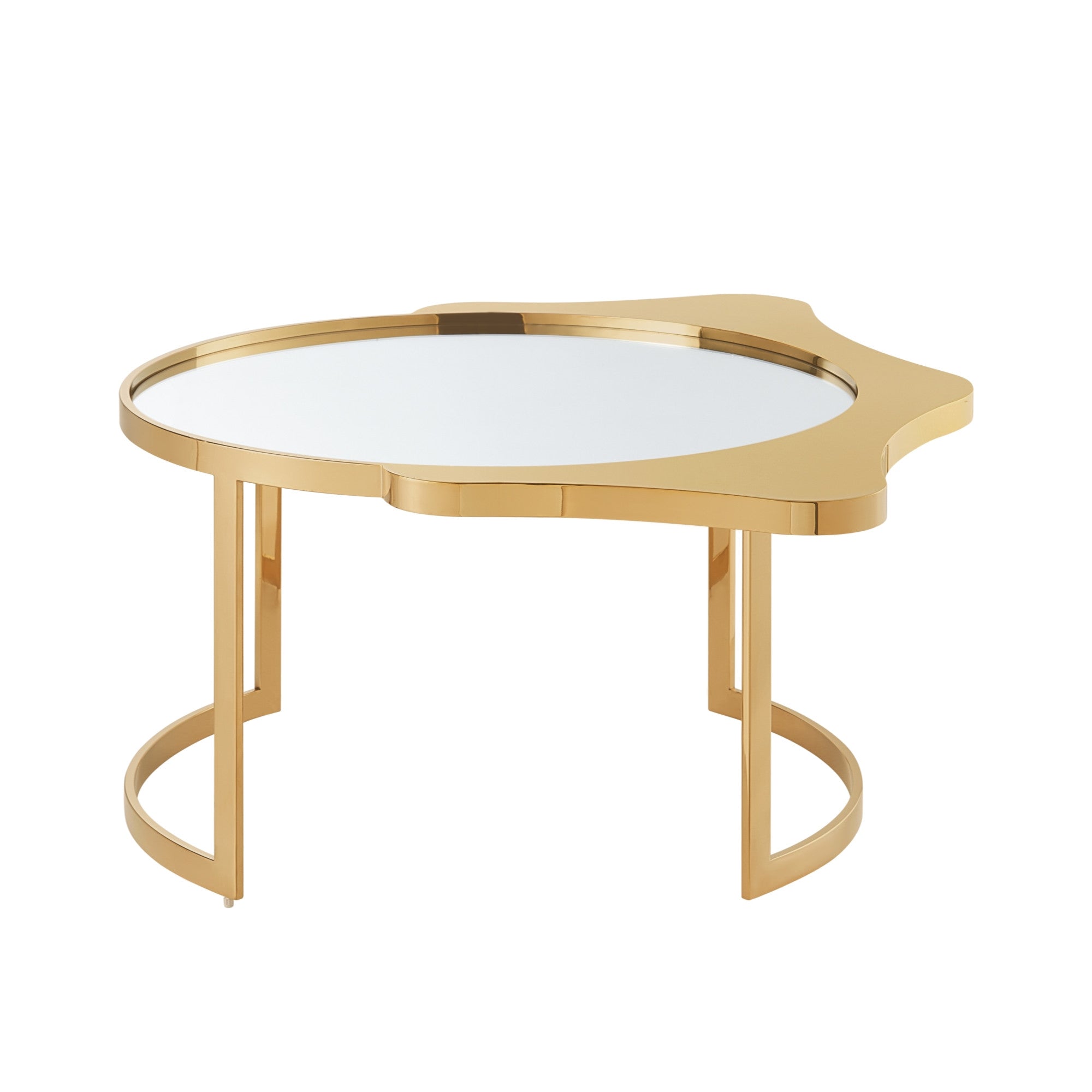 32" Gold Glass And Stainless Steel Round Mirrored Coffee Table-1