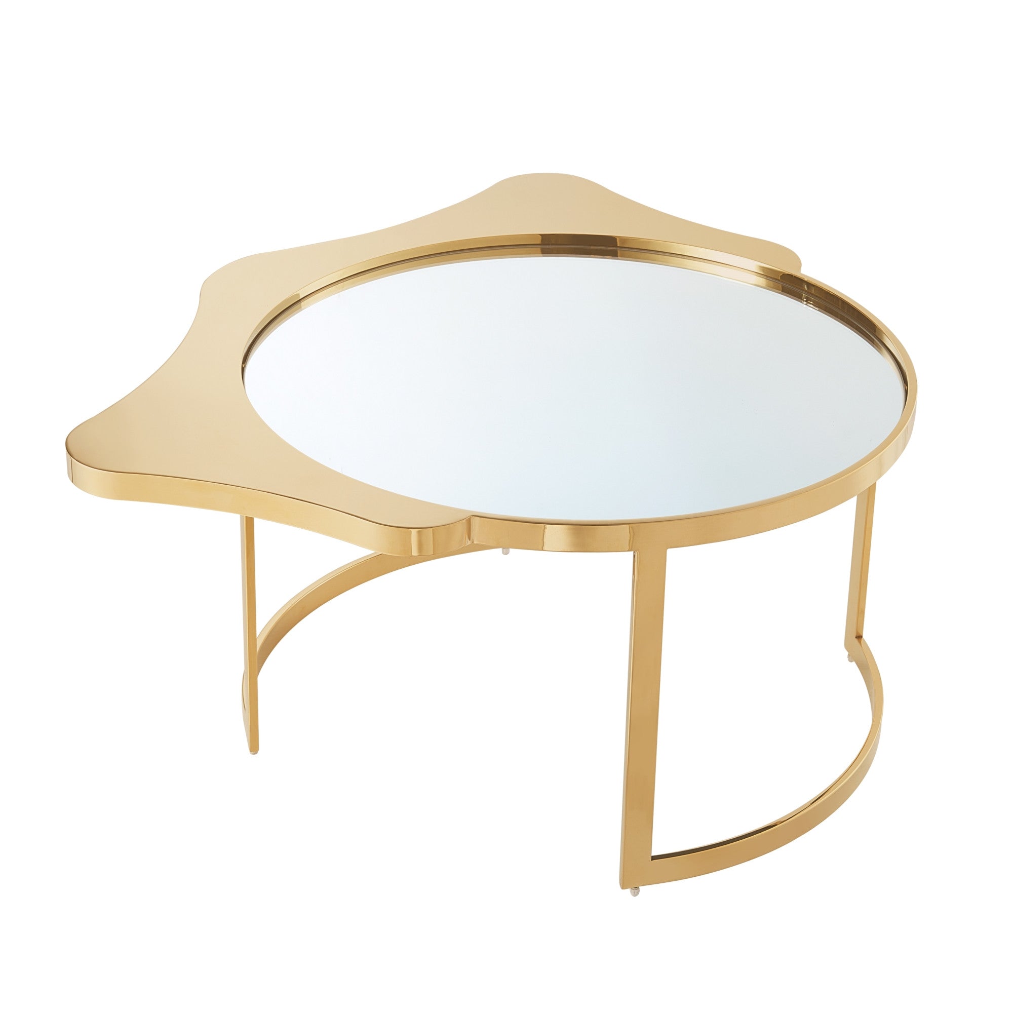 32" Gold Glass And Stainless Steel Round Mirrored Coffee Table-3