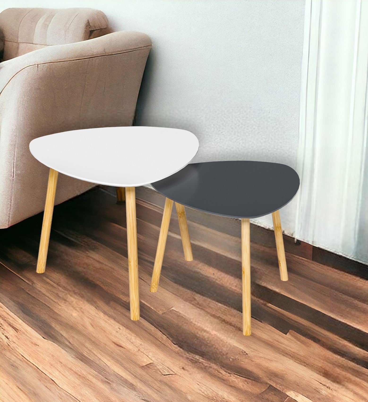 Set of Two 22" Oak And Gray and White Nested Tables-1