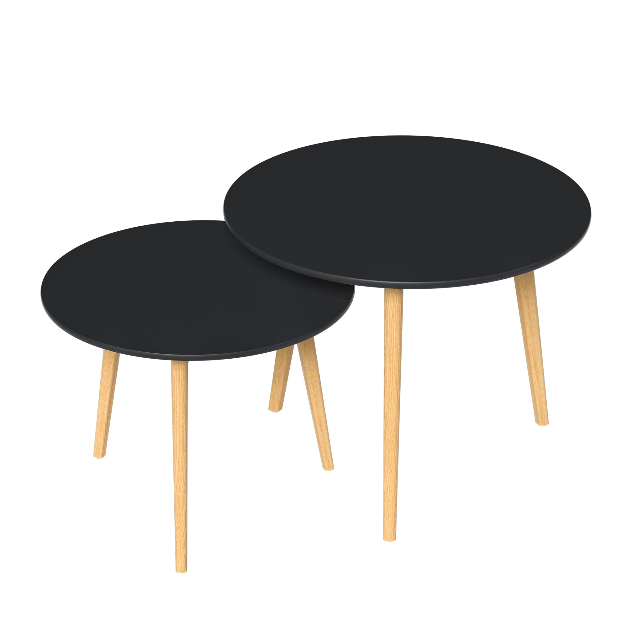 Set Of Two 20" Wood Brown And Black Round Nested Tables-0