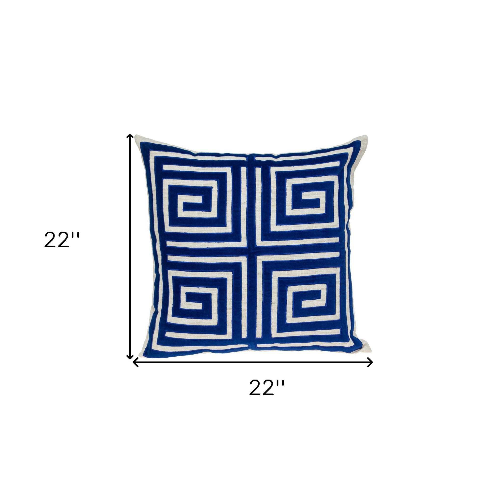 22" Beige and Blue Poly Cotton Blend Throw Pillow with Embroidery and applique-7