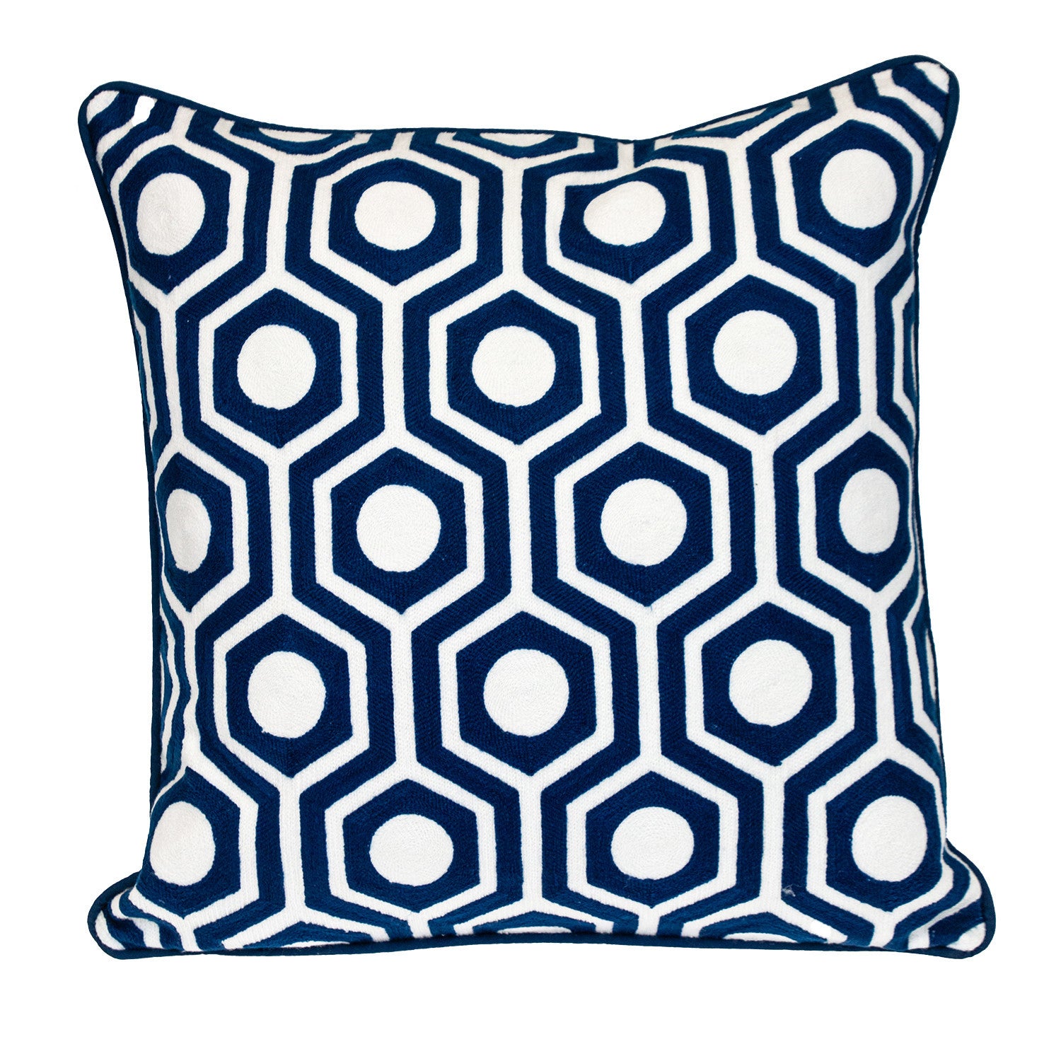 20" X 20" Blue Geometric Cotton Zippered Pillow-1