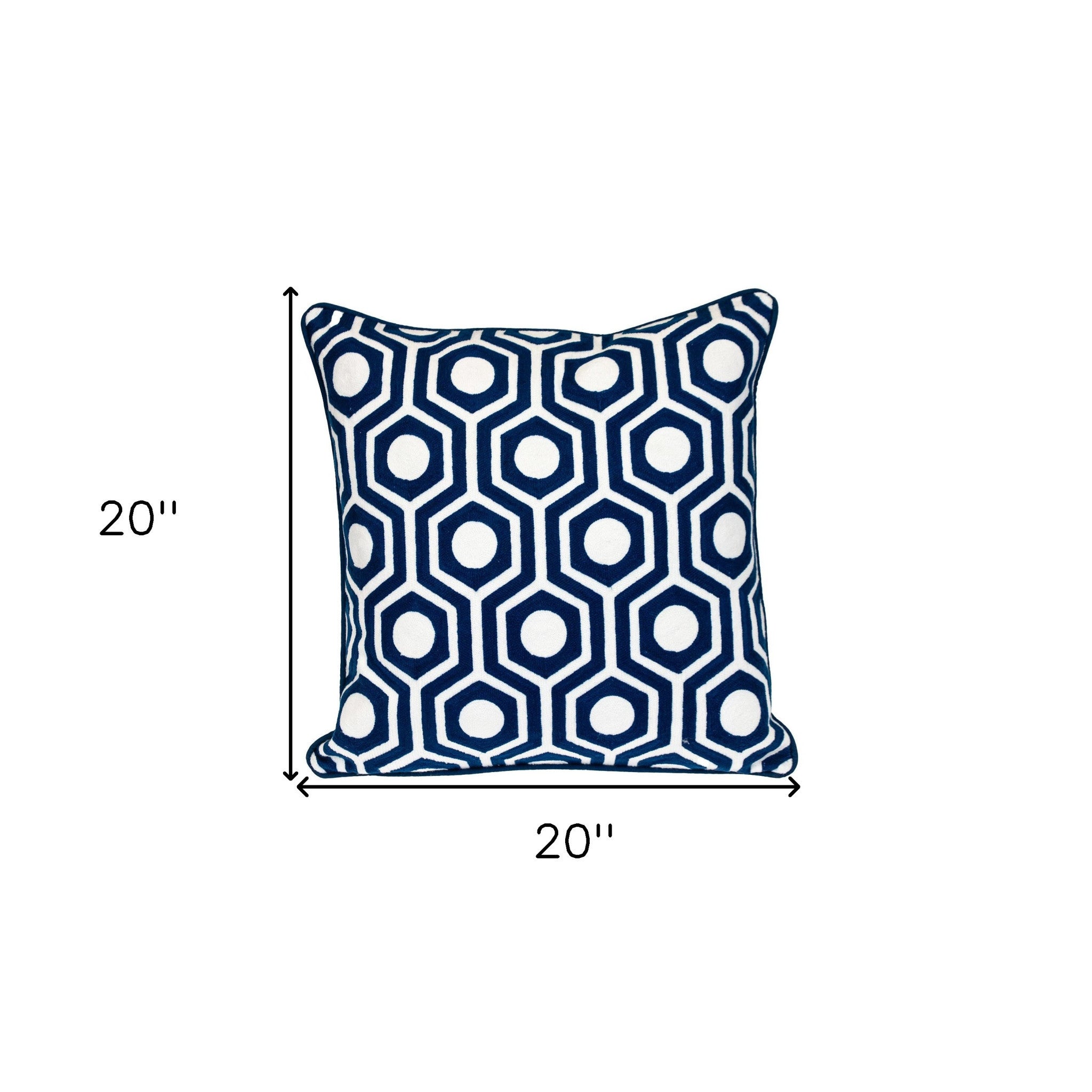 20" X 20" Blue Geometric Cotton Zippered Pillow-7