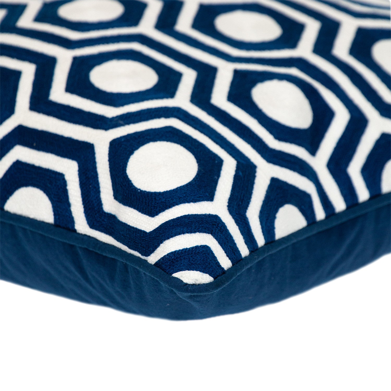 20" X 20" Blue Geometric Cotton Zippered Pillow-4