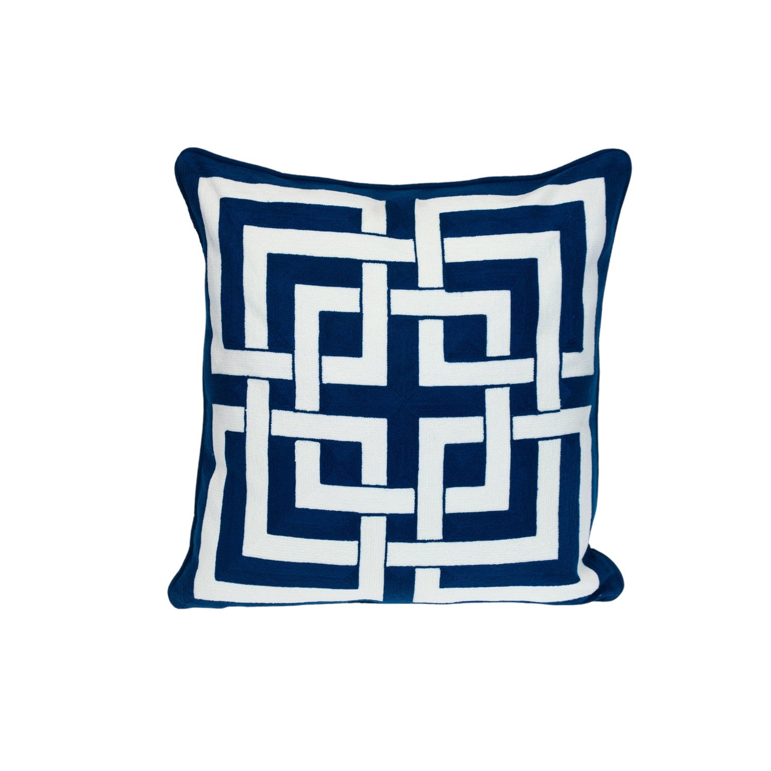 20" Blue and White Interlocking Cotton Throw Pillow-1