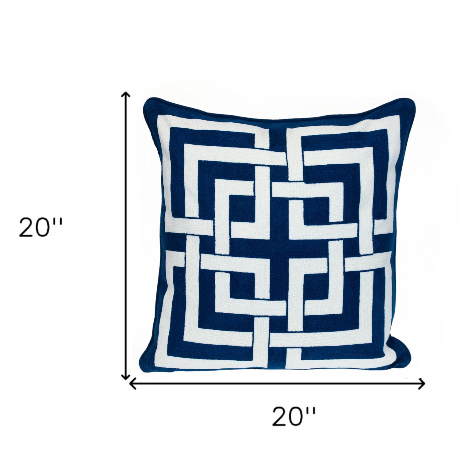 20" Blue and White Interlocking Cotton Throw Pillow-6