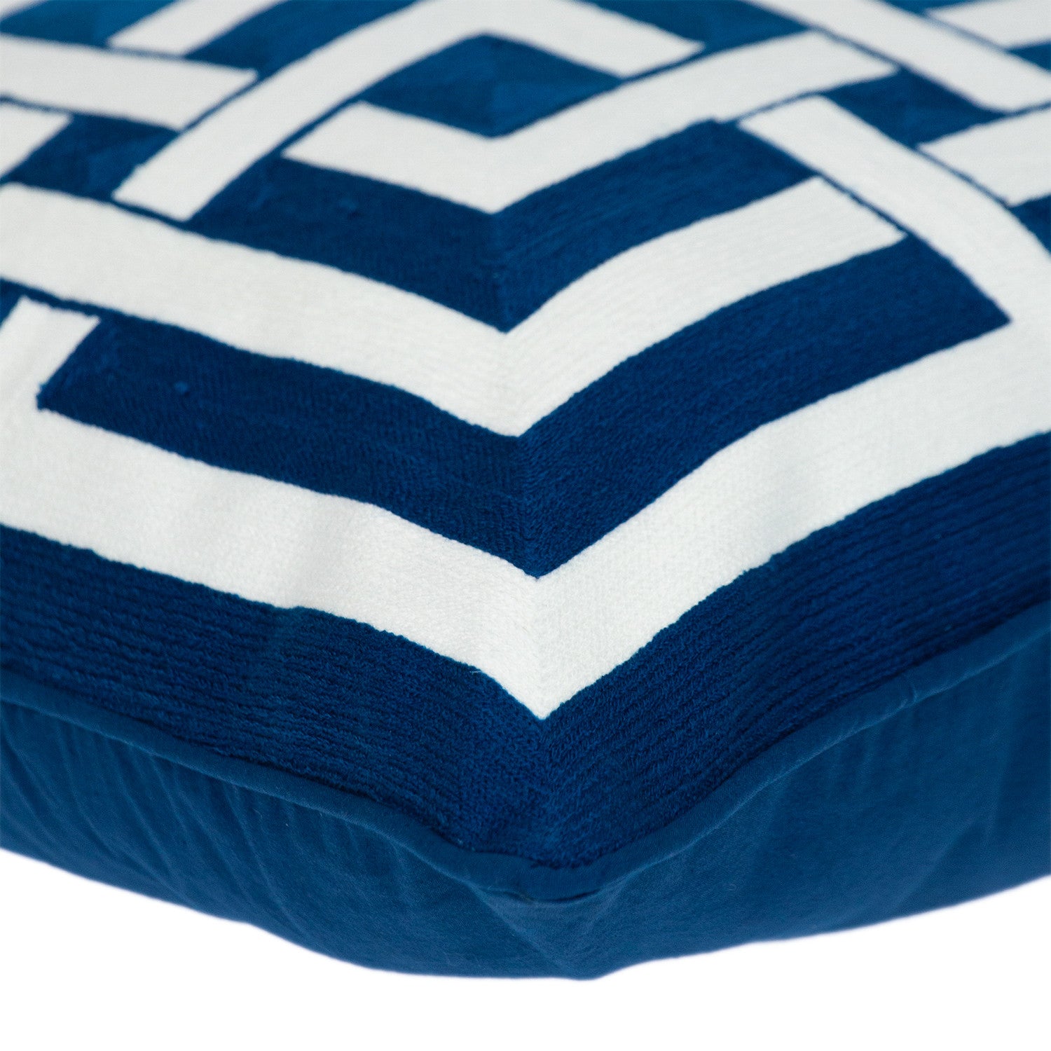 20" Blue and White Interlocking Cotton Throw Pillow-4