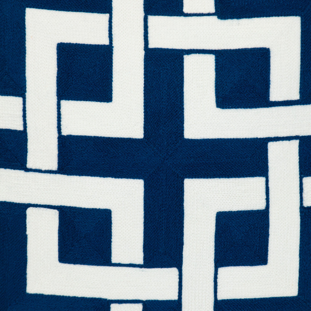 20" Blue and White Interlocking Cotton Throw Pillow-5