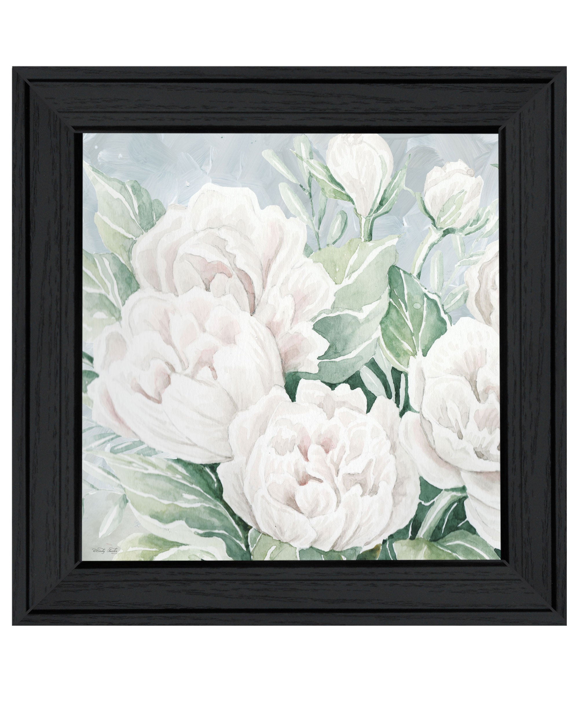 Peaceful Peonies In Full Bloom Black Framed Print Wall Art-1