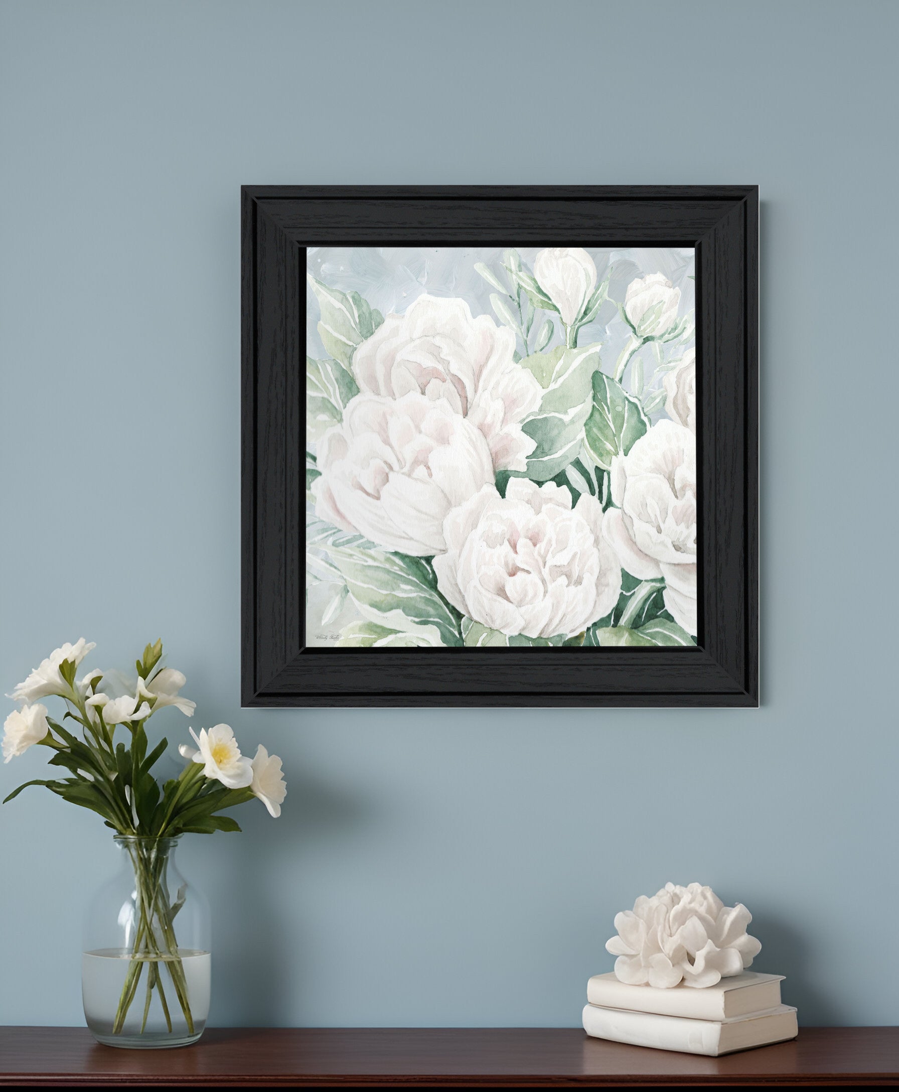 Peaceful Peonies In Full Bloom Black Framed Print Wall Art-0