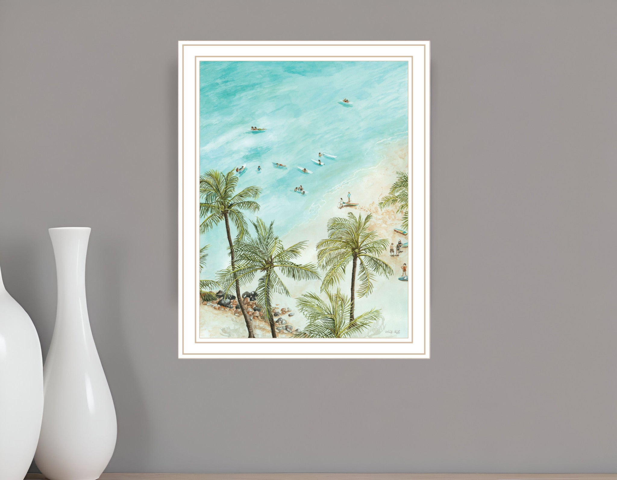 SURFING FROM AFAR White Framed Print Wall Art-0